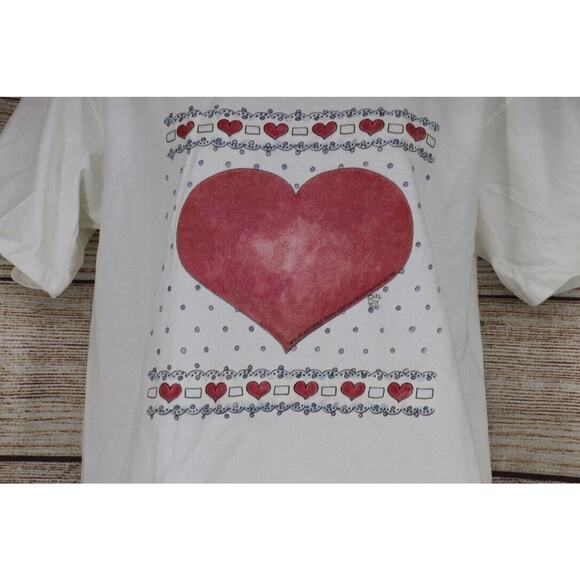VINTAGE Time 2 Celebrate Womens Sz Medium Crew Neck Oversize T-Shirt White Heart - Picture 3 of 7
